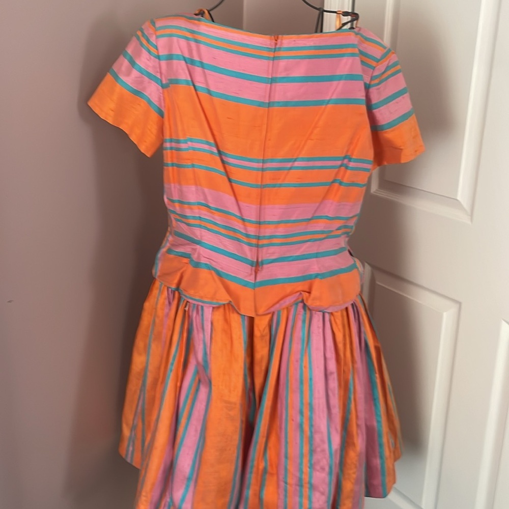 - Pia Rucci Silk Dress Stripe Short Sleeve Drop waist Size 14 - Picture 5 of 11